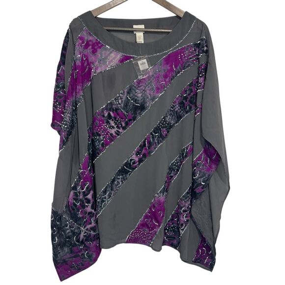 Chico’s Amalie Shimmer Scoop Neck Poncho Swim Coverup size S/M Himalayan Purple - Picture 1 of 5